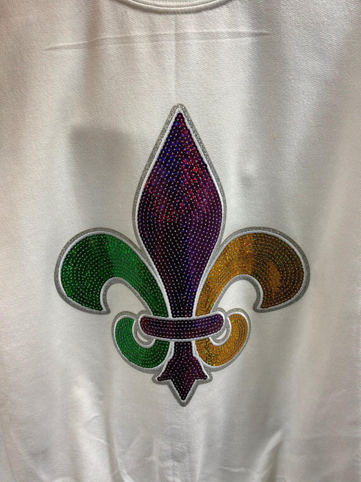 Mardi Gras Sequin Fleur de lis Patch (Silver trim)