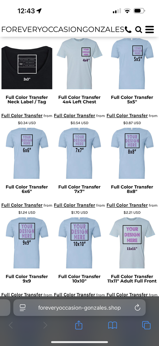 DTF Transfer By Size
