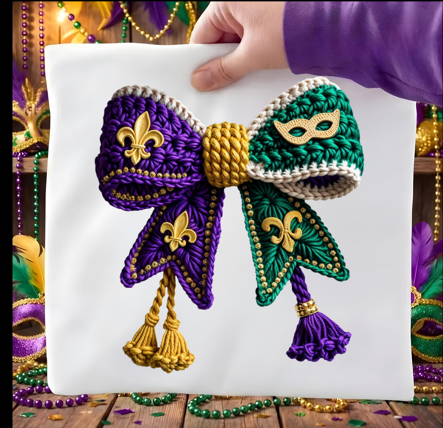 Mardi Gras Bow (tassels) DTF shirt