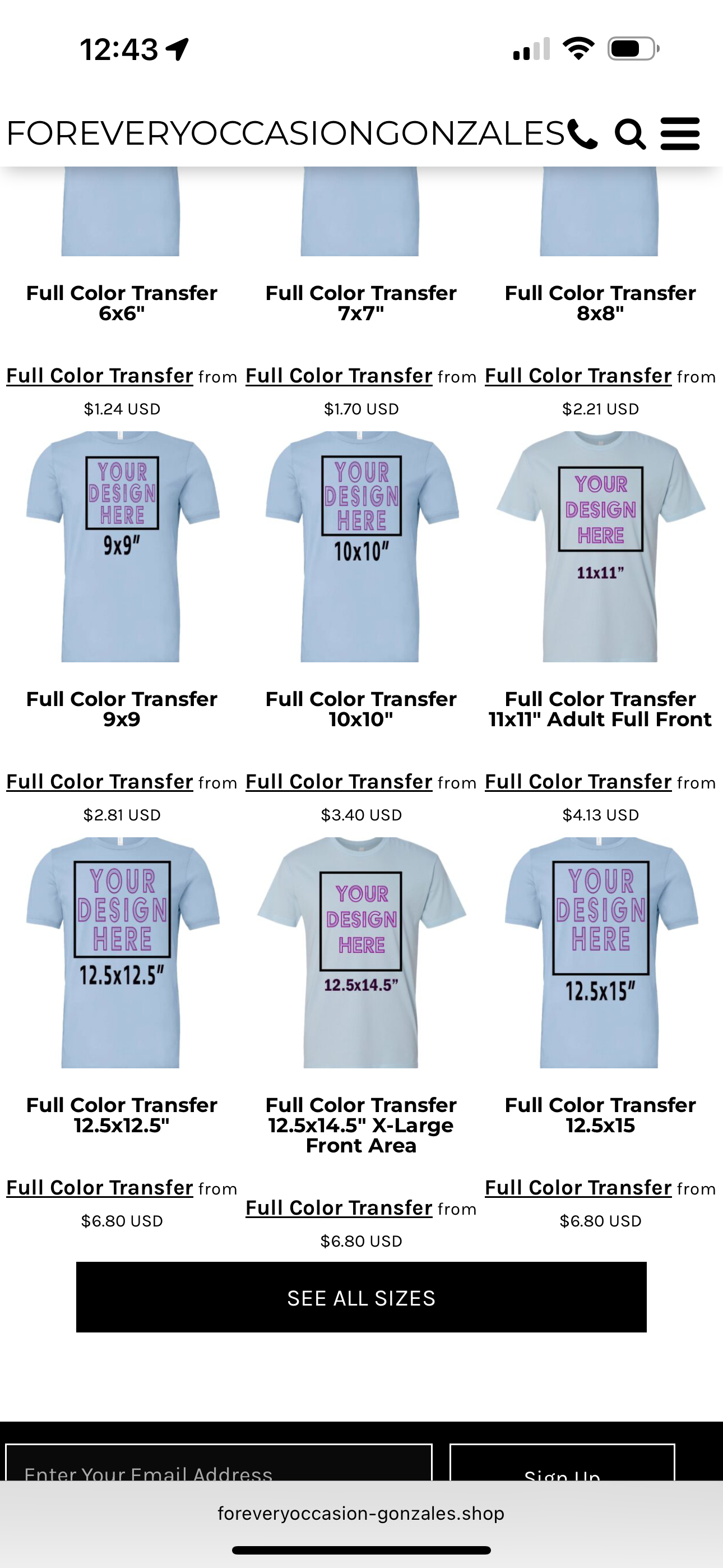 DTF Transfer By Size