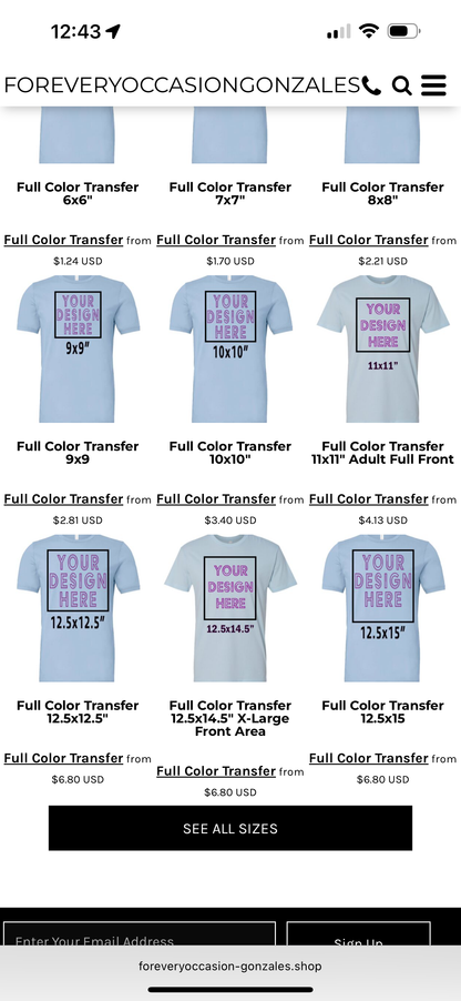 DTF Transfer By Size