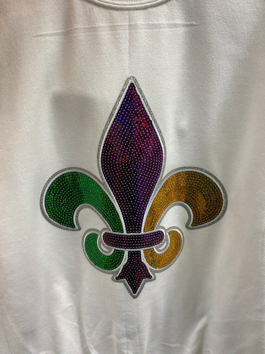 Mardi Gras Sequin Fleur de lis  Patch (Silver trim)
