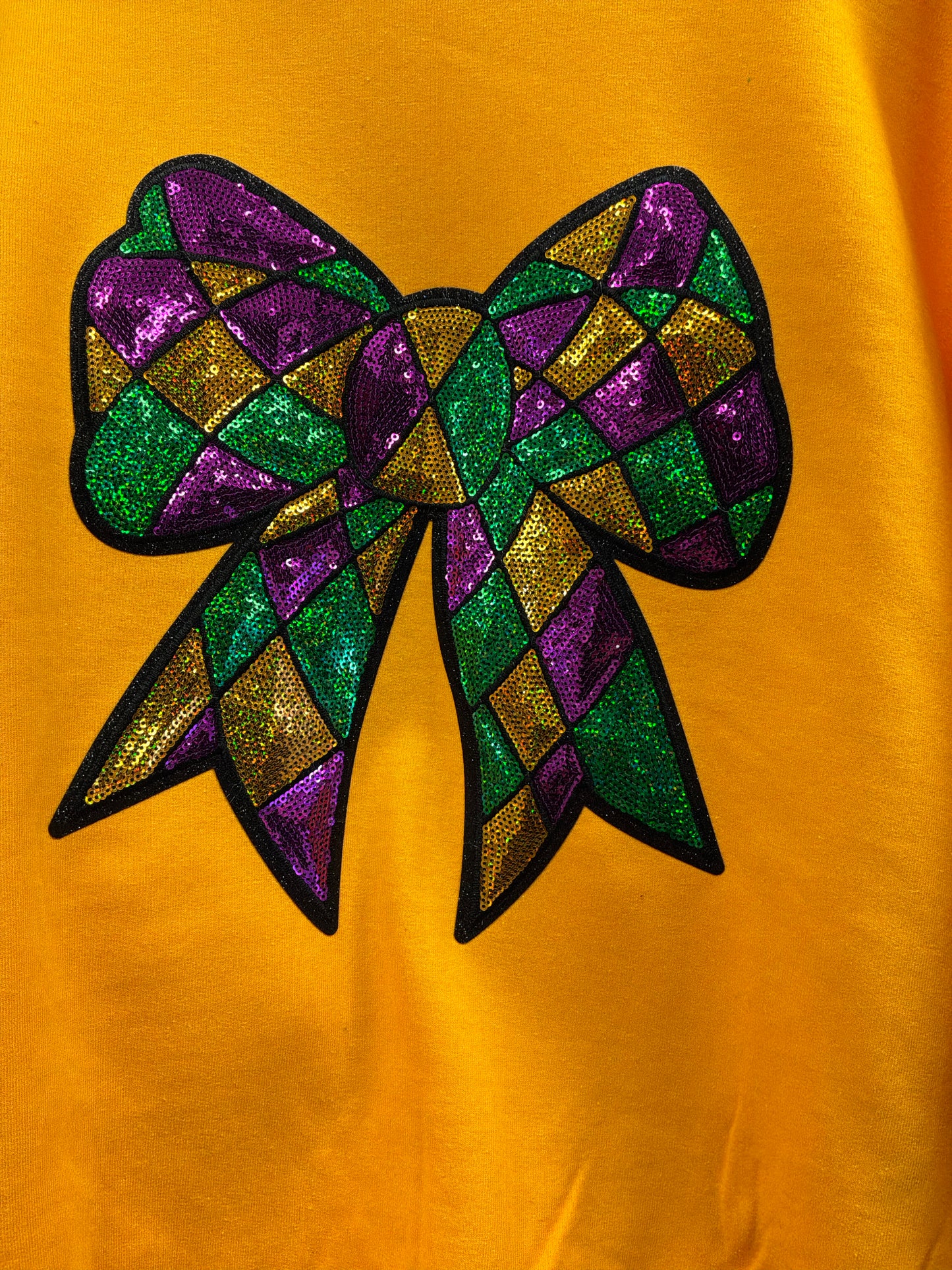 Mardi Gras Sequin Bow Patch (Black trim)