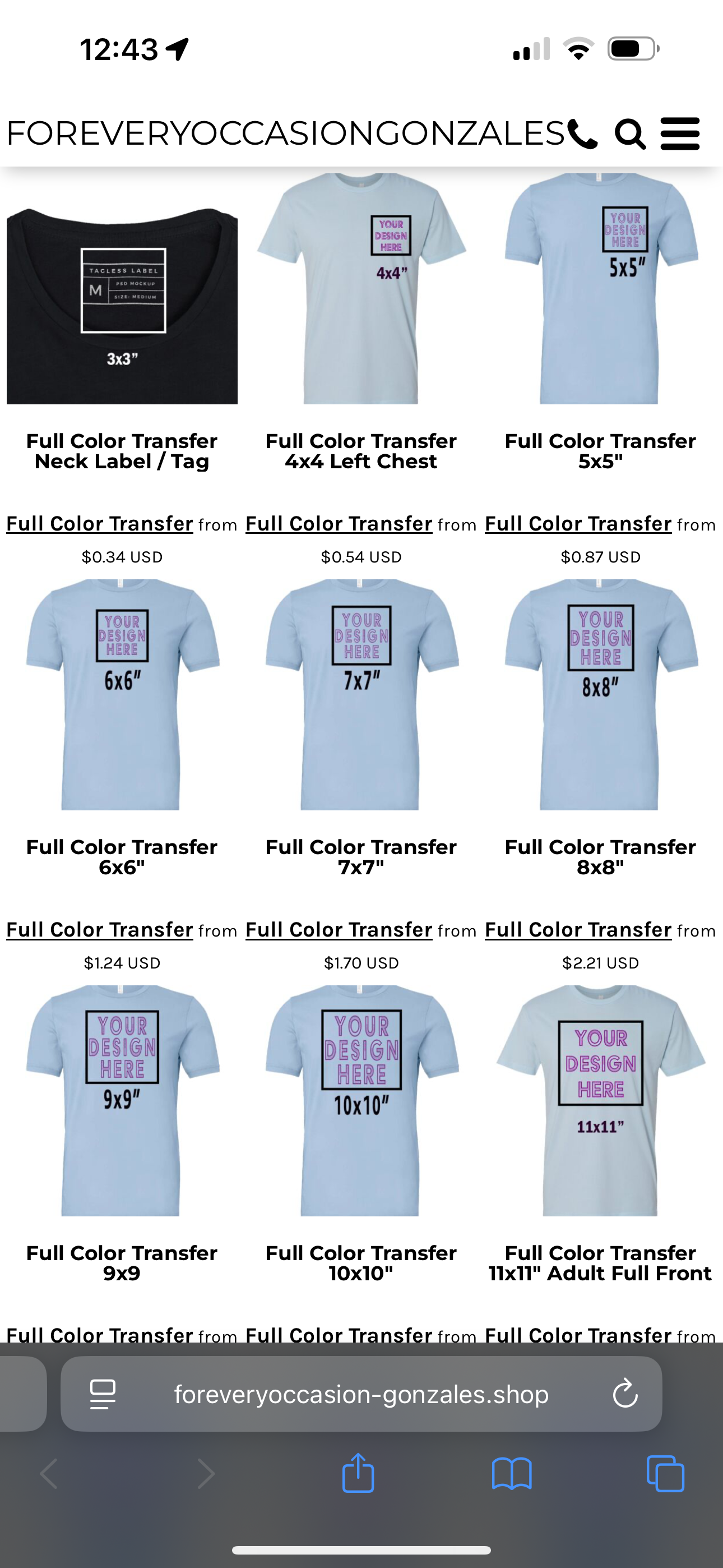 DTF Transfer By Size